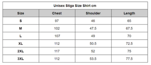 Stiga Table Tennis Shirt Size Chart