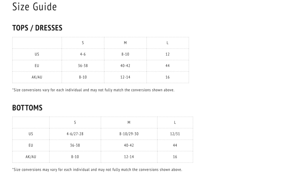 GRADE & GATHER Size chart