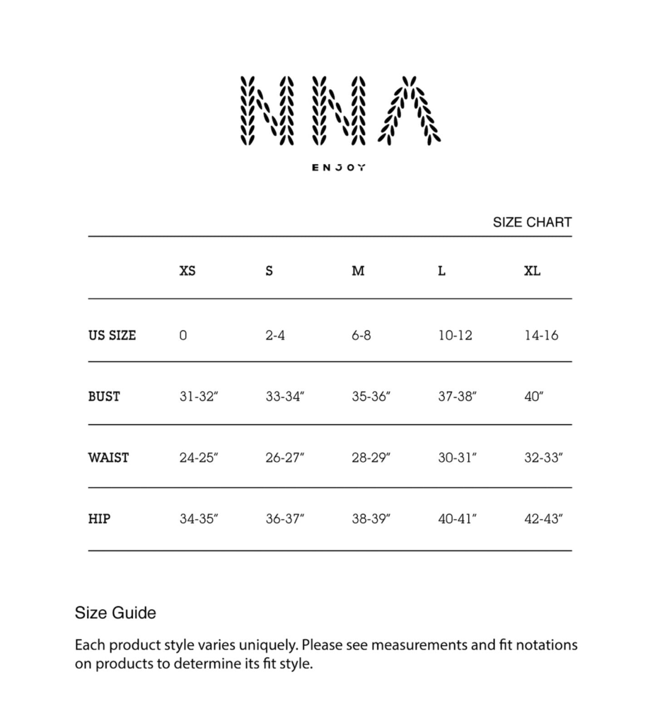 NNA Size chart
