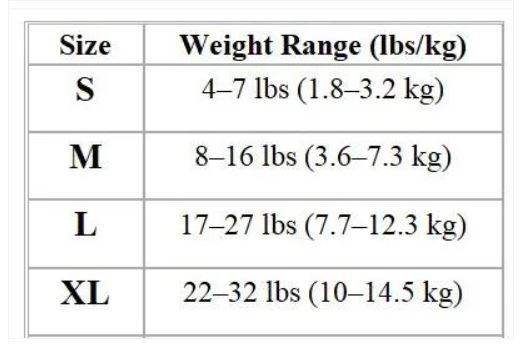 Product size chart