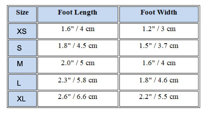 Product size chart